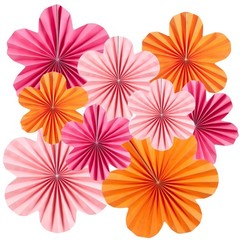 9 PCS Pink And Orange Party Decorations Paper Fans Sunset Flower Wall Decor