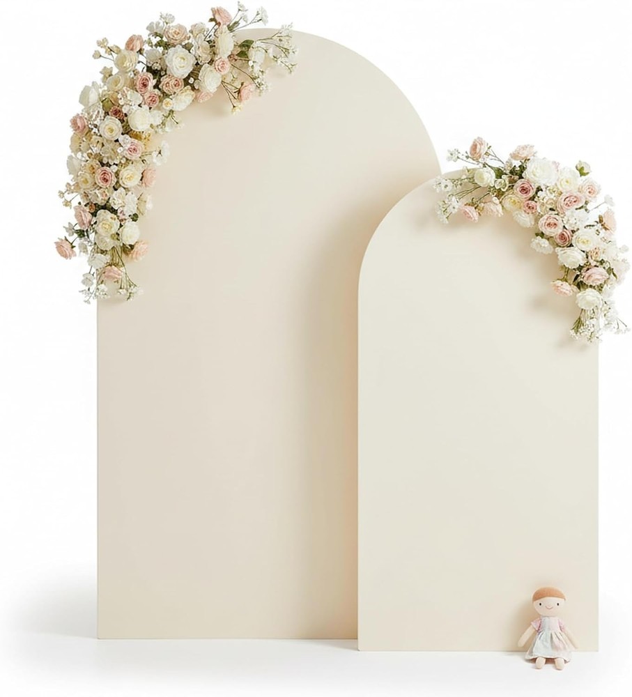 Ivory Arch Backdrop Cover Set of 2, 7.2FT and 6FT Stretchy Spandex Ivory Arch