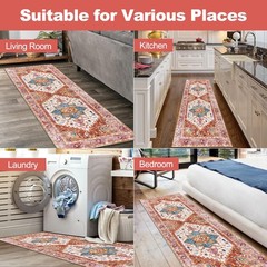 Yamaziot Washable Runner Rug, 2×6 Non-Slip Boho Vintage Hallway 2′ x 6′, Pink