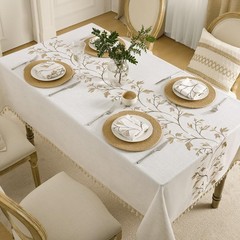 GRASiMOSY Cotton Linen Rectangle Tablecloth with Tassel for Dining Table, Heavy