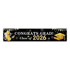 Black And Gold Graduation Backdrop 200X40Cm Polyester Fabric 2026 Banners