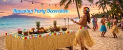 4 Pack Luau Grass Table Skirt, Luau Party Decorations, Natural 108″ x 29.5″