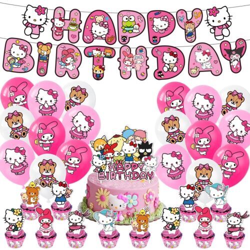 Hello Kitty & Friends Birthday Party Supplies Set Banner Balloons Cake Top Decor