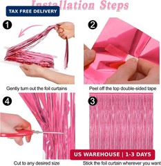 2 Pack Pink Party Decorations, 3.28 FT x 7.05 FT Pink Backdrop, Metallic Tinsel