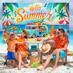 Hello Summer Banner 71X43 Inches Summer Party Decorations Backdrop Beach Party D