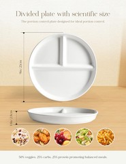 AISBUGUR Ceramic Portion Control Plate for Weight Loss,9-Inch normal, White