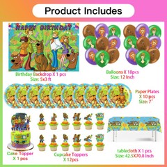 Scooby Birthday Party Supplies Set Plates Balloons Banner Tablecloth Theme Party