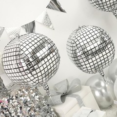 Disco Balloons 4PC,Foil Disco Balloons 22 Inch 4D Round Metallic Silver Ballo…