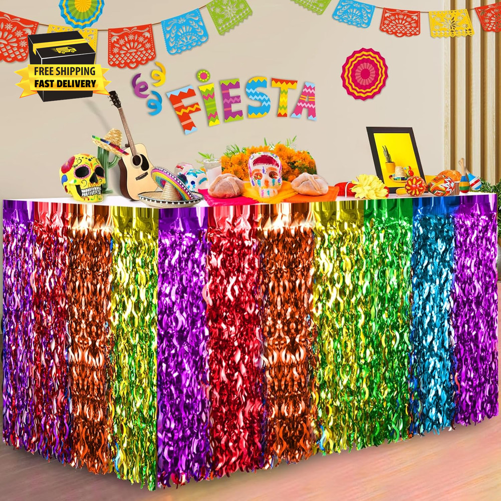 Cinco De Mayo Decorations 2 Packs Fiesta Party Wavy Metallic Tinsel Foil Fringe