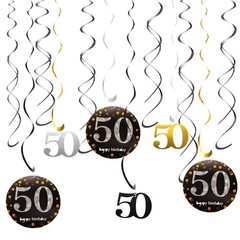12pcs Mixed Color Hanging Swirls Decorations Party Swirls for 50th Birthday