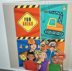 LOT Construction theme birthday Bundle48 Plates ,Banner, Photo Booth Props ￼