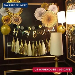 8 Pcs Decoration Hanging Party Gold Paper Fans Set for Birthday Wedding Graduati