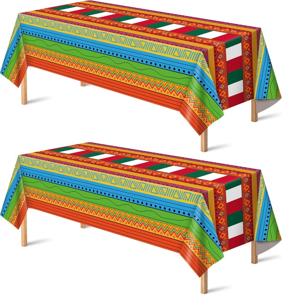 Durable 2-Pack Fiesta Table Covers 52x87in – Perfect for Taco & Mexican Parties