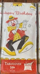 Vtg Festive Tablecover Party Papers Tablecloth Happy Birthday Clowns 60s 70s