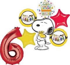Peanuts 6th Birthday Party Supplies Snoopy and Friends 7pc Balloon Bouquet De…