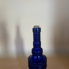 Vintage Cobalt Blue Glass Bottle with Cork – 12” Tall, Hi-Mark China