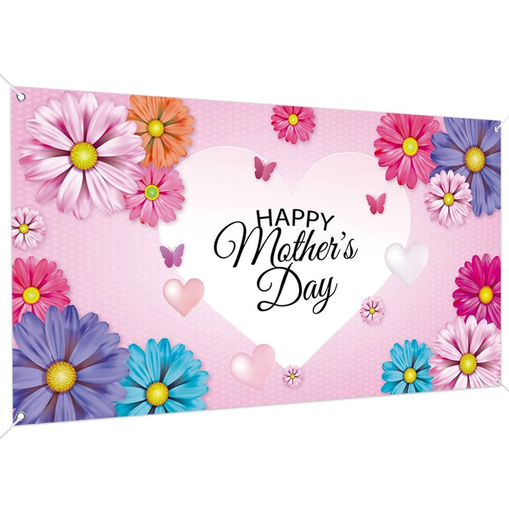 Happy Mothers Day Backdrop Banner 78 x 43 Inch Large Size Mothers Day Banner Bac