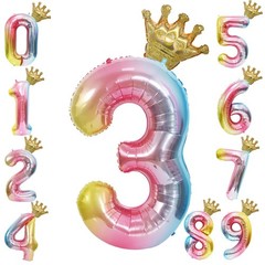 40 Inch Rainbow Number 3 Balloon with Crown- Giant Gradient Foil Balloon for …