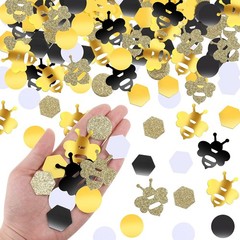 410 Pieces Bee Gold Glitter Yellow Black Circle Honeycomb Hexagon Confetti Decor