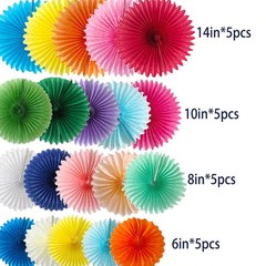 20 PCS Multicolor Rainbow Paper Fans Decorations Party Honeycomb Hanging