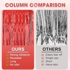 3 Pack 3.3 x 8.2 ft Laser Red Foil Fringe Backdrop Curtains, 25 Laser Red