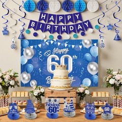 Happy 60th Party Decoration: Including Banner Backdrop, Party Table Centerpie…