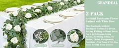 2 Pack Artificial Spring Eucalyptus Flower Garland with White Roses, 13Ft Fake