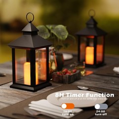 14″ Lanterns Decorative Indoor/Outdoor, 2 Pack Black Lantern Decor with Timer…