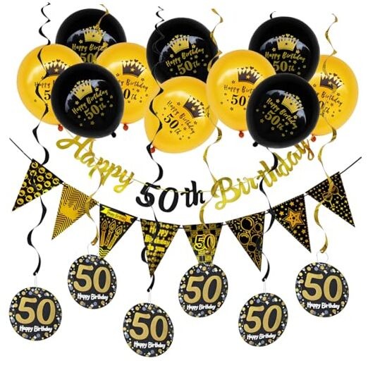 50th Birthday Decorations Kit for Men Women, Black and Gold Black Gold 50th