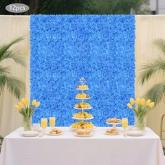 12PCS Artificial Hydrangea Wall Panels, Dark Blue, Handmade Silk Flowers 24x16in
