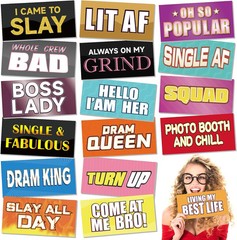 24 Designs Fun Photo Booth Props Fun Colorful Party Sign Decor Double Sided 11×5