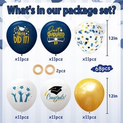 2026 Graduation Party Decorations, 68pcs Graduation Balloons Blue and Gold Gr…
