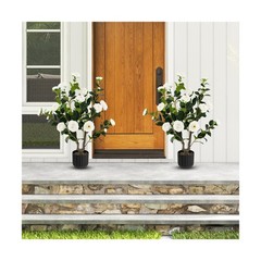 Goplus 38’’ Artificial Camellia Tree, 2 Pack Flower Plants Artificia