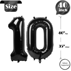 10 Balloon Number, Black Number 10th Birthday Balloons 40 Inch, 10 Years Old …
