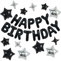 Complete Black Happy Birthday Balloon Set with 16 Inch Letter & Star Balloons