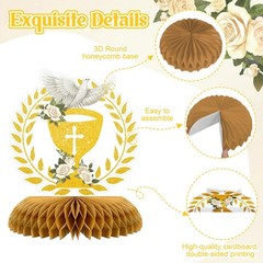 12 PCS First Communion Decoration Baptism Party Honeycomb Cross Centerpieces