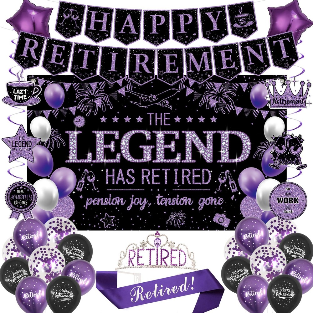 Retirement Party Decorations Women, Black and Purple Happy Retirement Banner …
