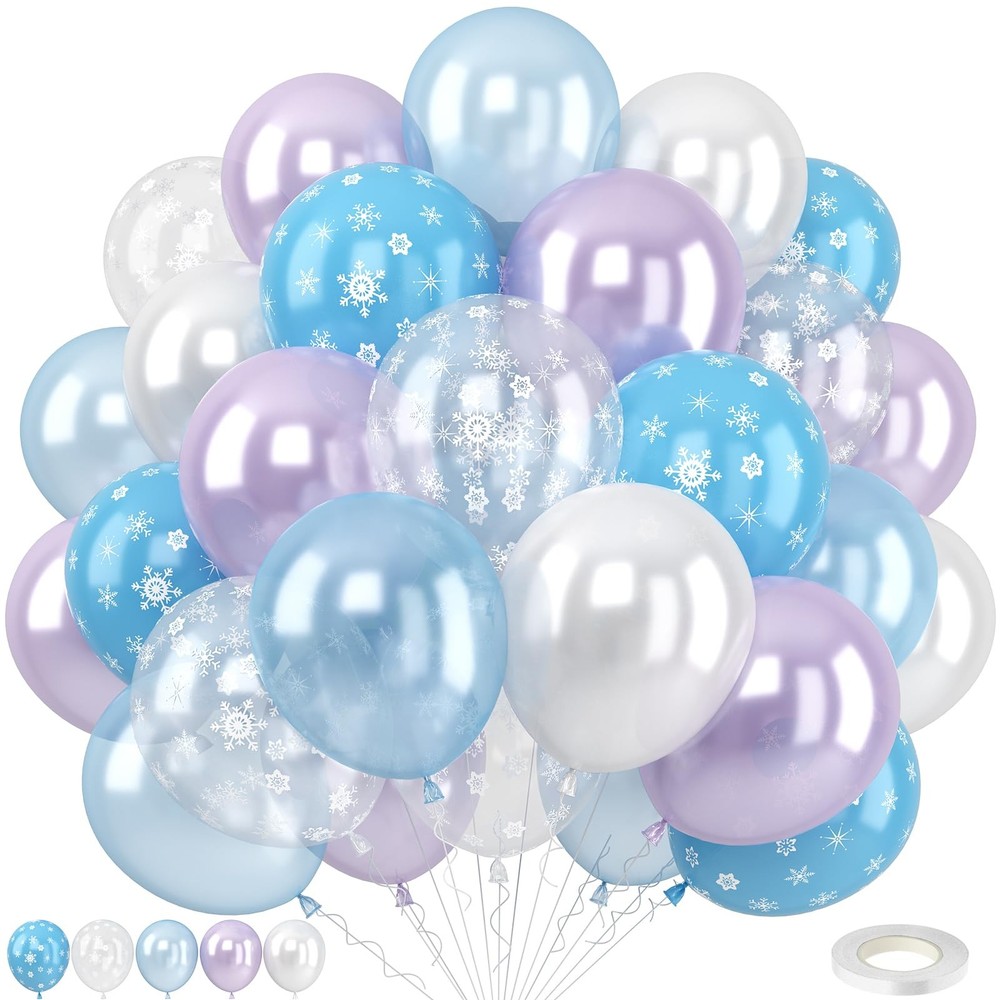 Balloons Winter Wonderland Party Purple Blue White Snowflake 50pc Latex Kit