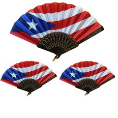 8 Inches Puerto Rico Folding Fabric Hand Fans Patriotic Country Flag Design f…