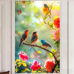 Spring Birds Window Banner 31.5 x 47 Inches Floral Bird Window Decorations Co…