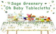 3 Pieces Sage Greenery Oh Baby Tablecloths for Baby Shower Party Decorations