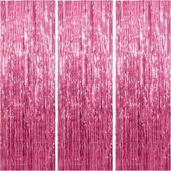 3 Pack Pink Backdrop Birthday Party Decorations Tinsel Foil Fringe Curtains B…