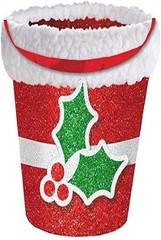 Amscan Glitter Holly Bucket with Cello Christ Party Gift Favour (1 Set), Multi C