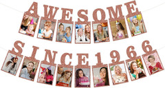 Pre-Strung Awesome since 1966 Photo Banner Birthday Decorations for Women- Pink