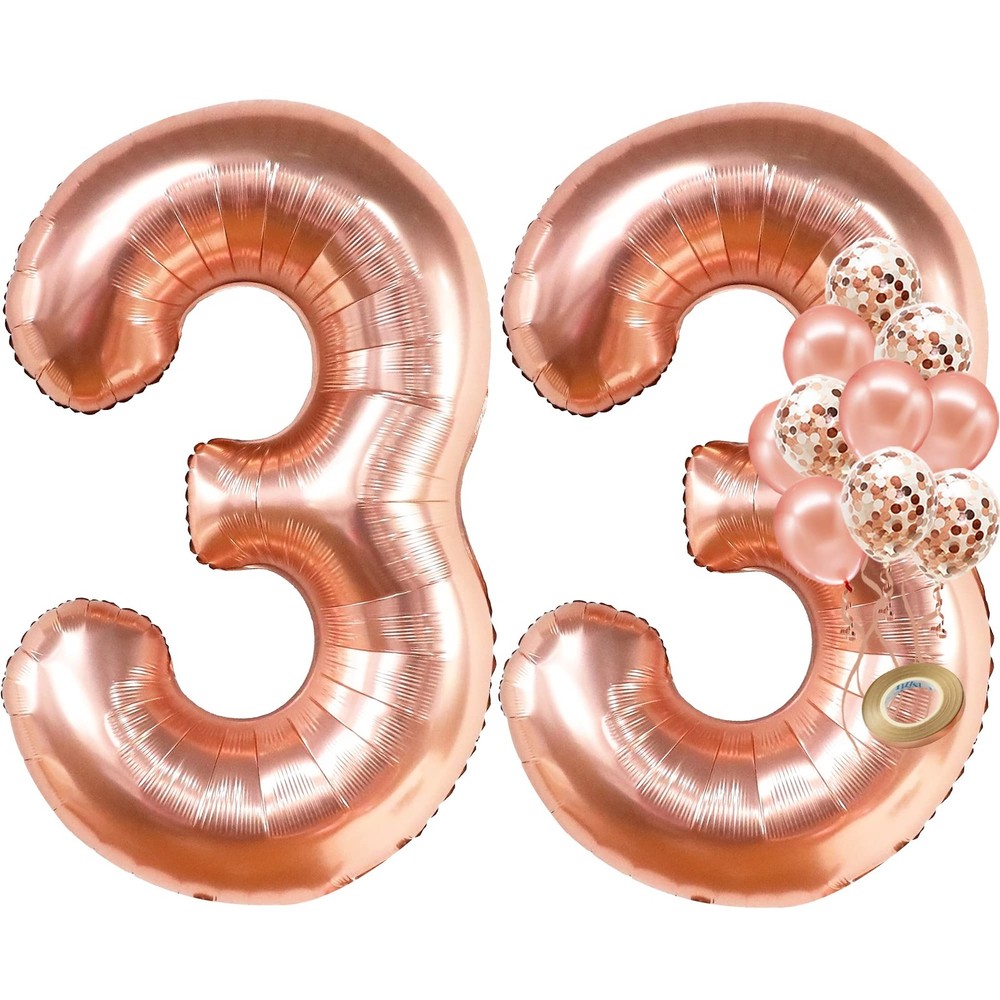 , Rose Gold 33 Balloon Numbers – 40 Inch | 33 Birthday Decorations for Women …