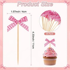 30-Pack Bow Cupcake Toppers, Ribbon Bow Cake Toppers Plaid Bowknot Cupcake Pi…