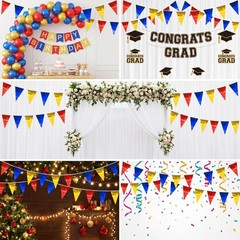 40M/130FT Gold Blue Red Glitter Triangle Pennant Banner Flag Metallic Bunting…