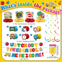 Back to School Decorations-Watch Out Preschool Banner, Hanging Swirls and Honeyc