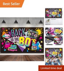 Retro Back to the 80’s Polyester Backdrop – Perfect for Parties, 73 x 43 Inch