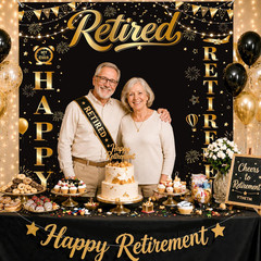 YTHETM Retirement Party Decorations Retirement Backdrop for Men Women Black